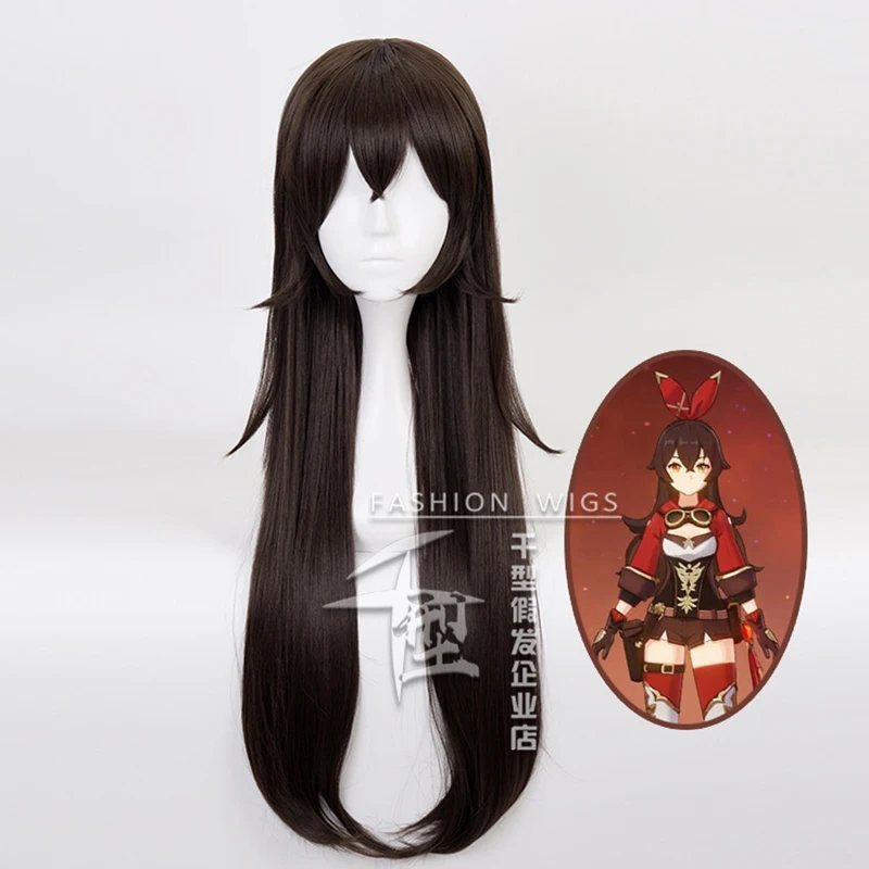 

Game Genshin Impact Amber Dark Brown Wig Cosplay Costume Heat Resistant Synthetic Hair Women Long Wigs