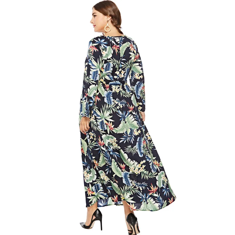 

Summer And Autumn Plus Size Women's Dress Elegant Long Sleeve Chiffon Red Office Ladies Vintage Oversize Basic Floral Dress