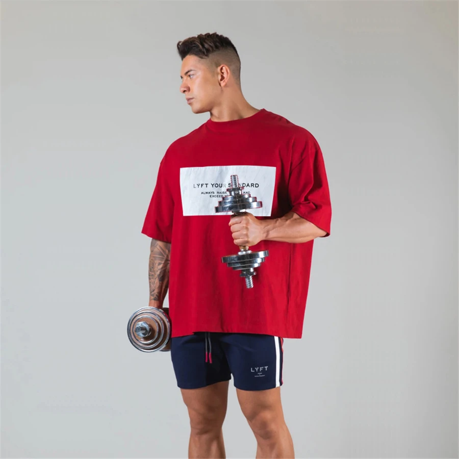

Men's Oversized T shirt Solid Color Gym Clothing Bodybuilding Fitness Loose Sportswear T-shirt Streetwear Hip-Hop Tshirt 4.2