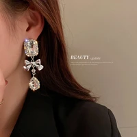 european and american fashion personality diamond studded geometric bow water drop s925 silver needle earrings fashion jewelry