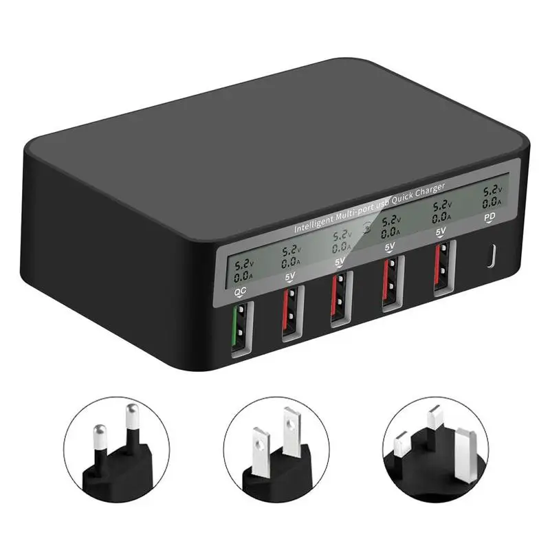 6 портов USB зарядное устройство Быстрая зарядка QC 3,0 SLCD дисплей зарядная станция Док-станция для samsung мобильного телефона+ type-C зарядное устройство концентратор адаптер