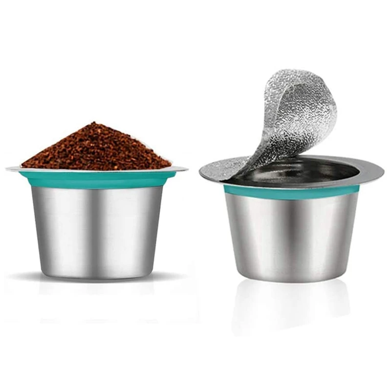 

3PCS Stainless Steel Refillable Coffee Capsules Pods and 100PCS Foil Lids, Reusable Coffee Filter for Nespresso