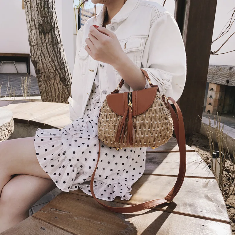 Женская плетеная сумка-мессенджер летняя Соломенная пляжная сумка через плечо с