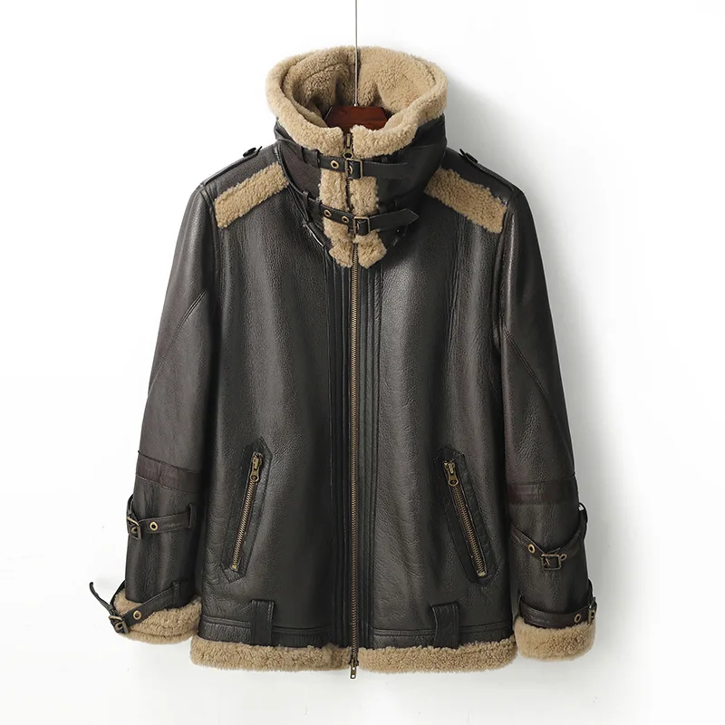 

Leather And Fur Coat Women Motorcycle Lamb Furs Jackets Autumn Winter Bomber Jacket Thicken Warm Windbreakers Outerwear Overcoat
