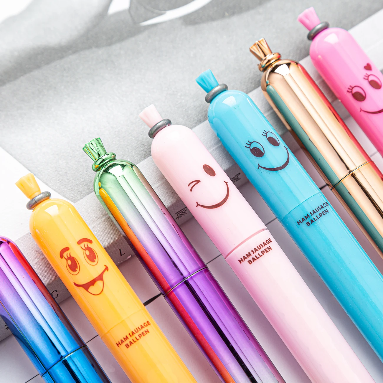 10Pcs/Lot Cute Sausage Shape Ballpoint Pen Students Cartoon Ham Ball Pens Children Writing Plastic Pens Kawaii Gift Stationery images - 6