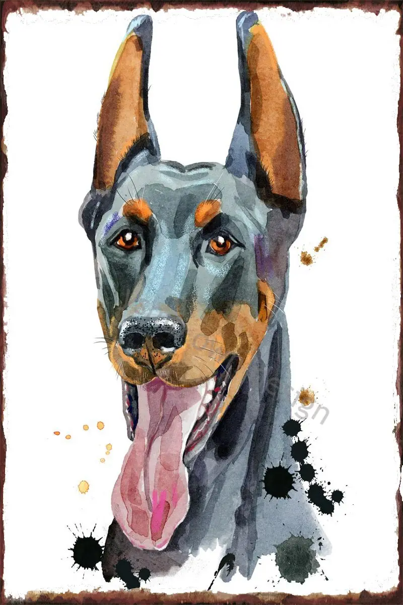 

Doberman Dog Watercolor Metal Sign Tin Sign Tin Plates Wall Decor Retro Vintage For Art Cafe Pub Home Club Man Cave