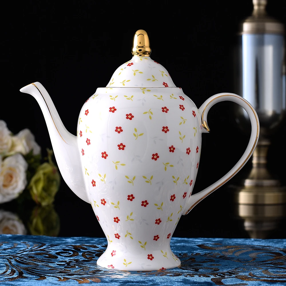Juego de t&eacute; de lujo con dise&ntilde;o de flores, 15 piezas, calcoman&iacute;a dorada, China, juego de caf&eacute; para el t&eacute; de la tarde-1