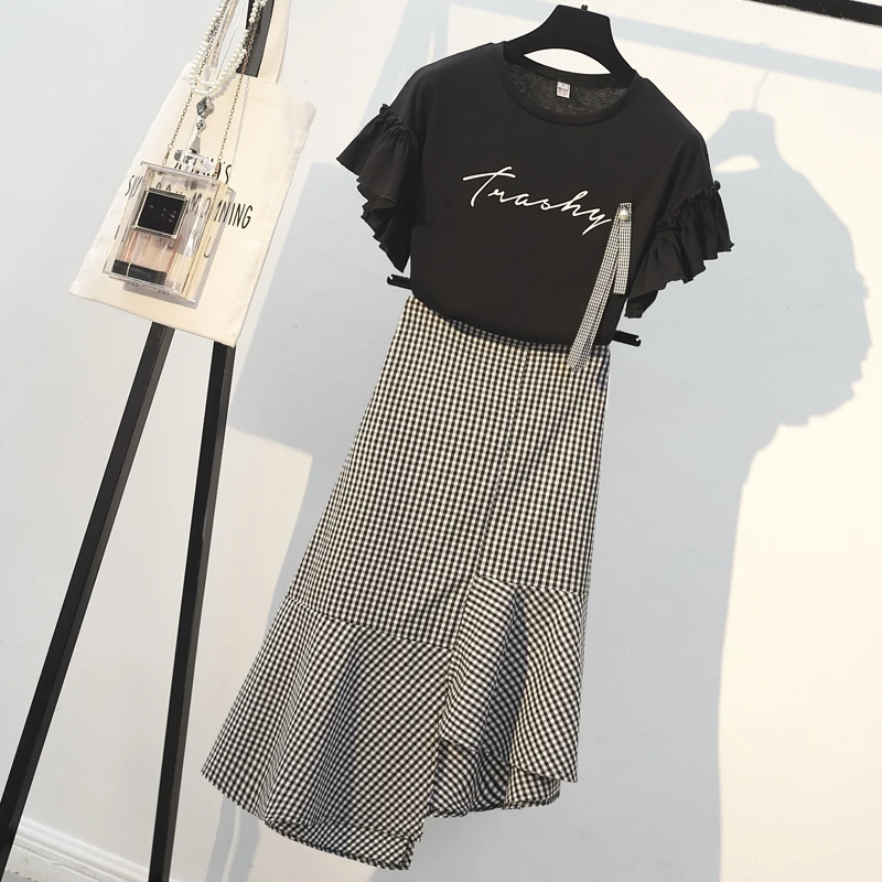 Большой размер корейский комплект из двух предметов для женщин 2020 летние топы с