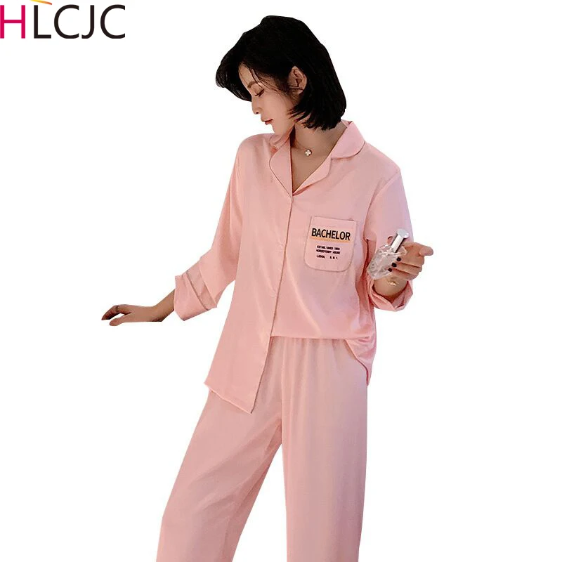 Пижама женская шелковая с длинным рукавом 2 шт. дышащая 2020|Комплекты пижам| |