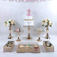 crystal beads cake stand set gold plated mirror surface dessert stand wedding party table decoration baking tool