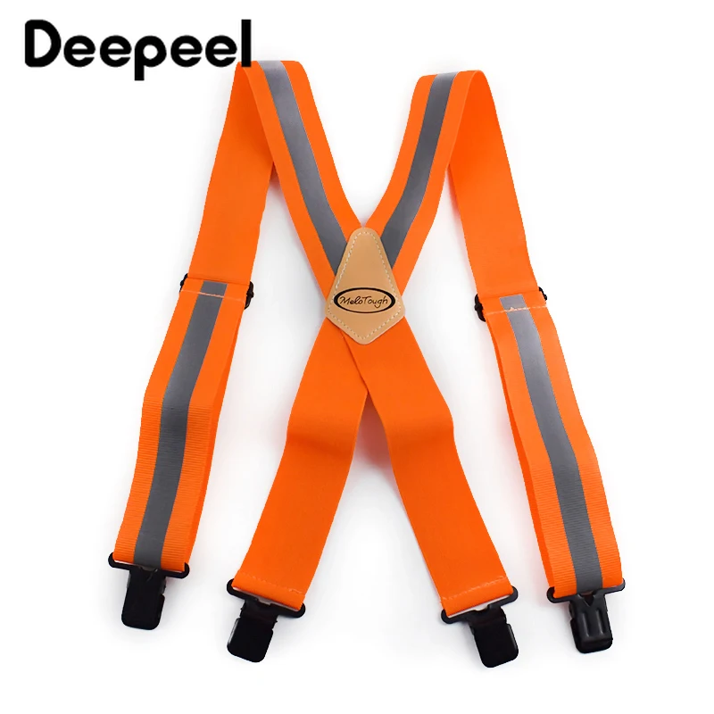 

Deepeel 1pc 5*110cm Men's Work Clothes Suspenders Elastic Wide Adjustable X Type Strap Fluorescent Orange Tool Stripe SlingSP077