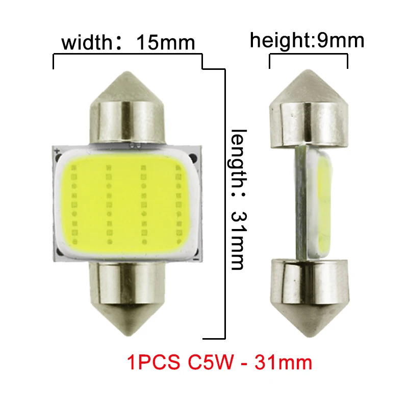 C5W - 31mm 1x гирлянда 31 мм 36 мм/39 мм/41 мм C5W C10W светодиодный COB лампы 12SMD 12V 7000K интерьер автомобильного салона Чтение багажный фонарь супер яркий белый - Испускаемый цвет: C5W - 31mm