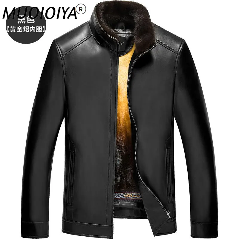 

MUOIOYIA Genuine Leather Jacket Men Winter Jacket Mens Gold Mink Fur Liner Warm Plus Size Mink Jackets LN-171021 YY326