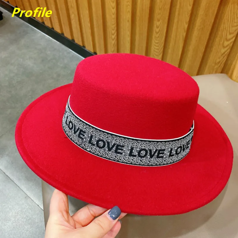 

Fedora hat LOVE accessories China red felt hat men's jazz hat brim 6cm church hat ladies hat men шляпа женская