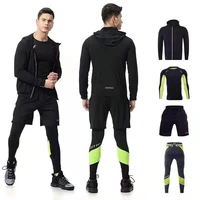 4 pcsset mens tracksuit gym fitness compression sports suit zipper clothes running jogging sport wear exercise workout tights
