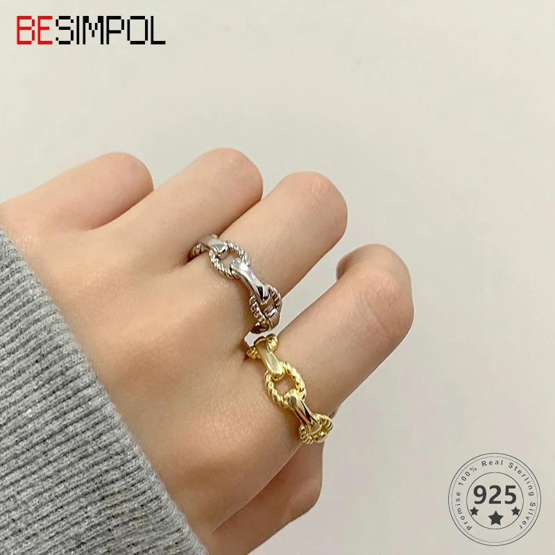 Женское кольцо из стерлингового серебра 925 пробы с крученой цепочкой Besimpol