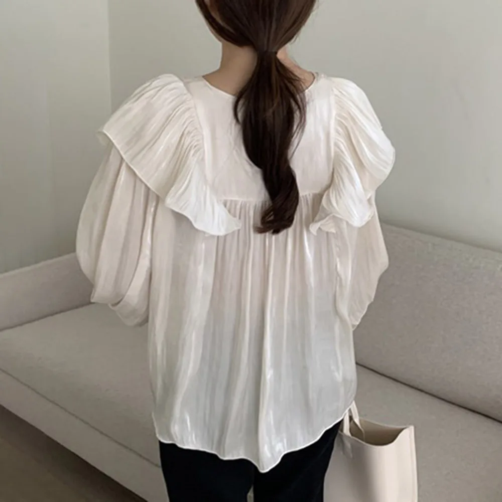 

Japan Style Blouse Spring Autumn The New Korean Fashion Loose Simple Designer Thin Best Sellers Ruffle Ruffle Ruffle Long Sleeve