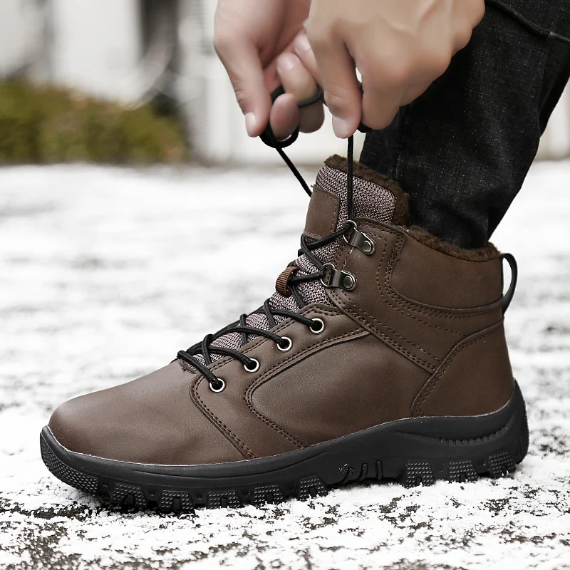 

Autumn Winter Fashion Men Boots Vintage Style Casual Men Shoes Lace-Up Warm Plush Waterproof Motorcycle Boots 2019 New