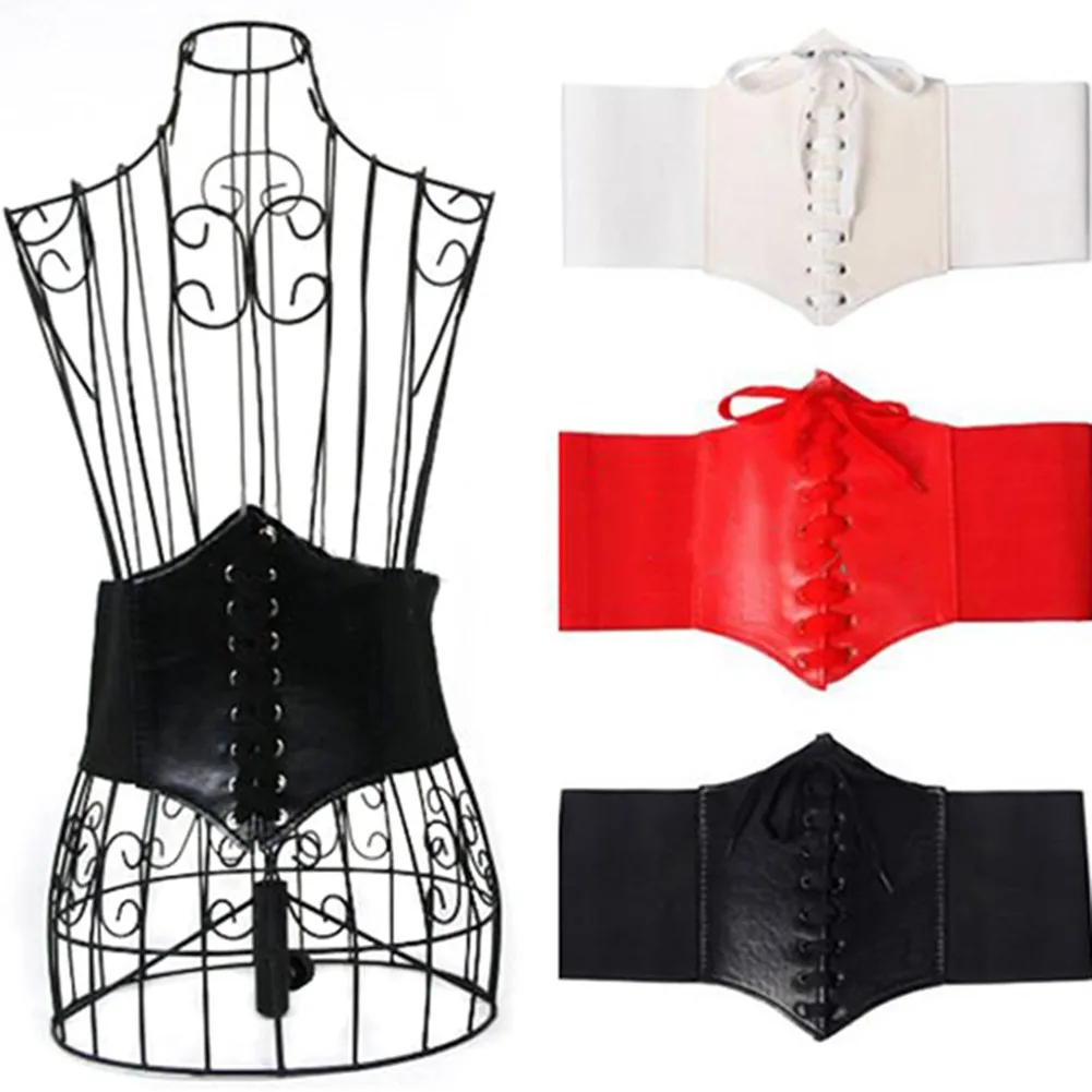 

Corset Wide Pu Leather Belt Cummerbunds Strap Belts for Women Elastic Tight High Waist Slimming Body Shaping Girdle Belts 2021
