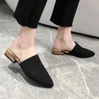 Шлепанцы женские из эластичной ткани, заостренный носок, низкий каблук, сланцы, закрытый носок, тапки, летняя обувь, 8054 г