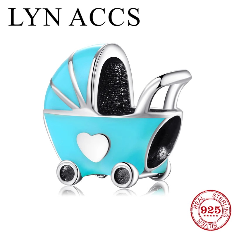 Новинка 925 пробы серебряный милый голубой эмалированный для детской тележки