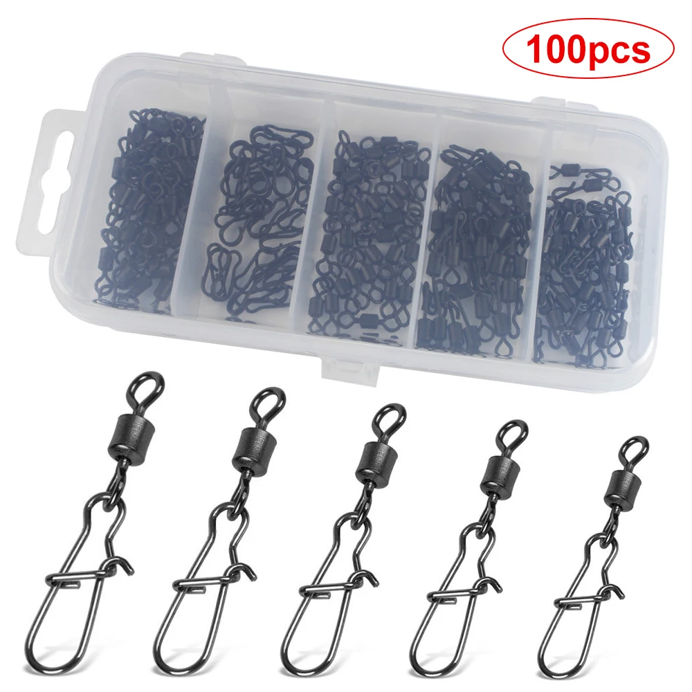 

Fishing Gear Set Connector 50/100pcs Fishing Swivels Interlock Pin Snap Rolling Swivel Fishhook Lure Fishing Hook Accessories