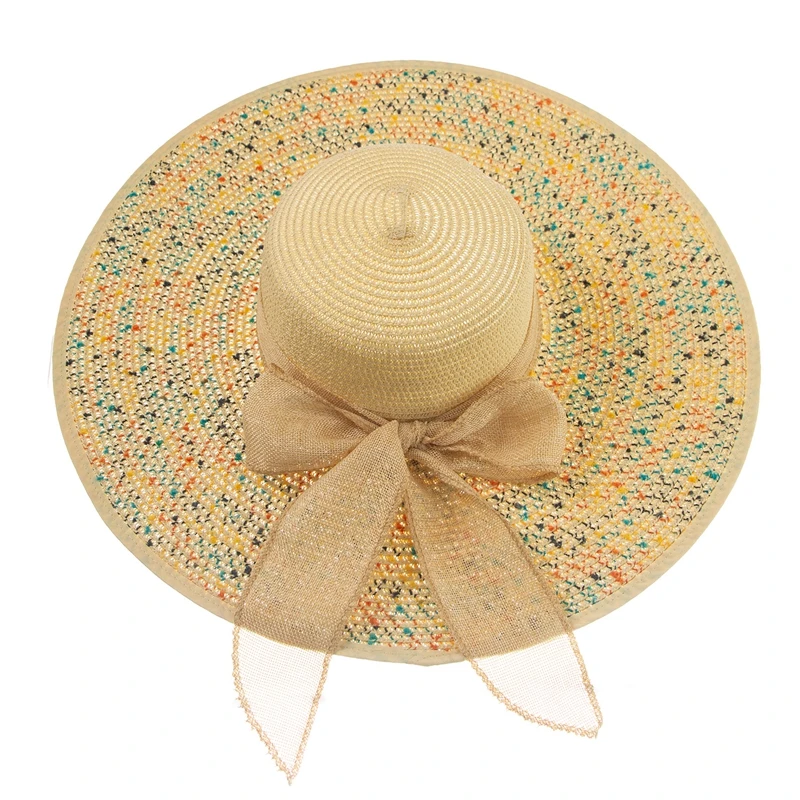 

Wide Edge Fishing Caps Straw Beach Sunscreen Women Patchwork Colorful Pattern Outdoor Sports Dome Handmade Adults Summer Hats