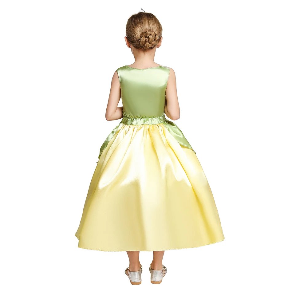 

Princess Costume Tiana Dress Up Fancy Clothing Kids Christmas Party Role Playing Frocks Toddler Girl Sleeve Fairy Prom Gown