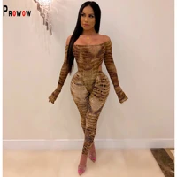 prowow sexy skinny women two piece suits shoulderless bodysuits long pant streetwear set spring summer bodycons outfits