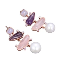 gg jewelry white pearl blue chalcedony rose quartzs amethysts dangle stud earrings for women