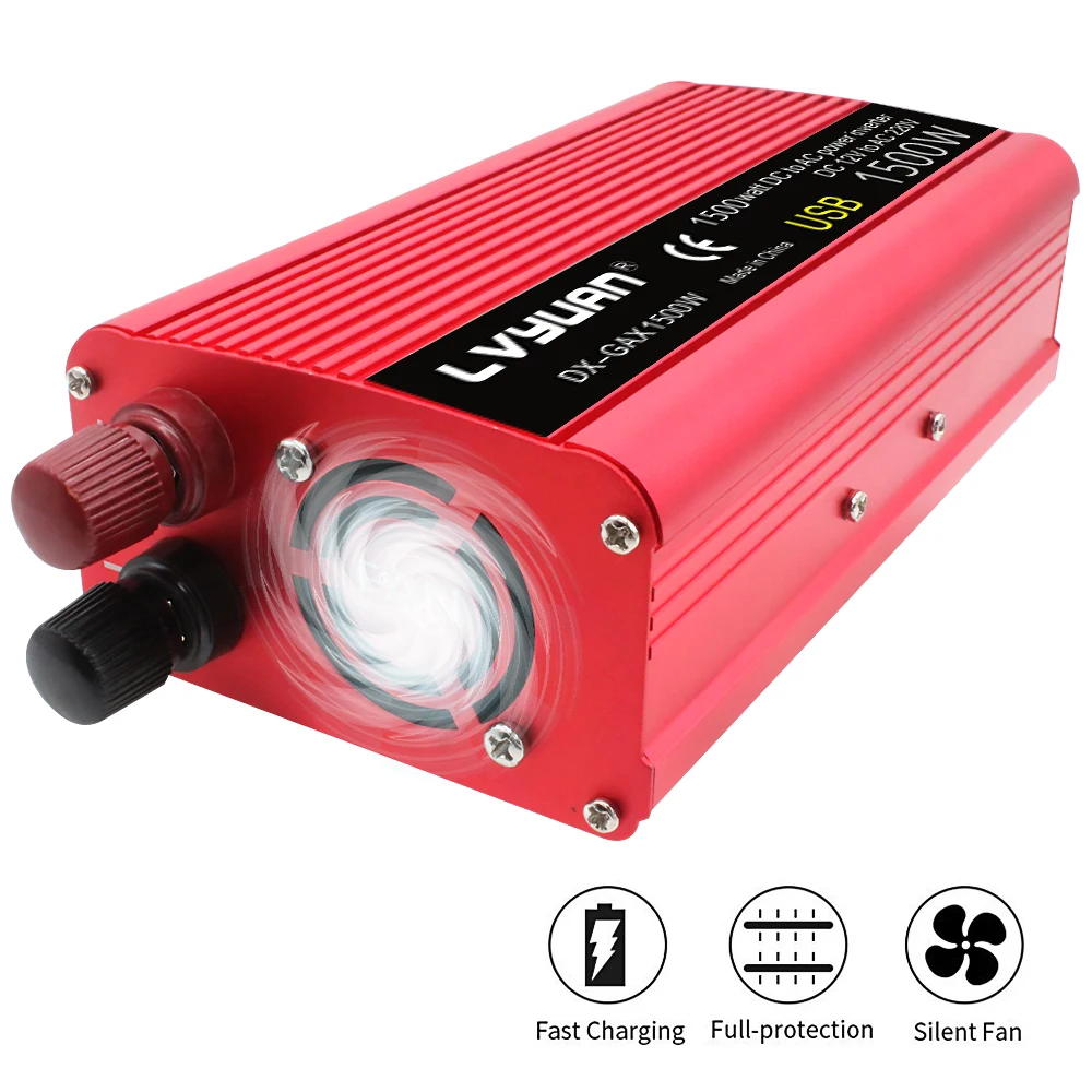 Преобразователь напряжения автомобильный портативный модифицированный синусоидальный DC 12V в AC 220V 50Гц 2600 Вт для использования дома или в поездке.