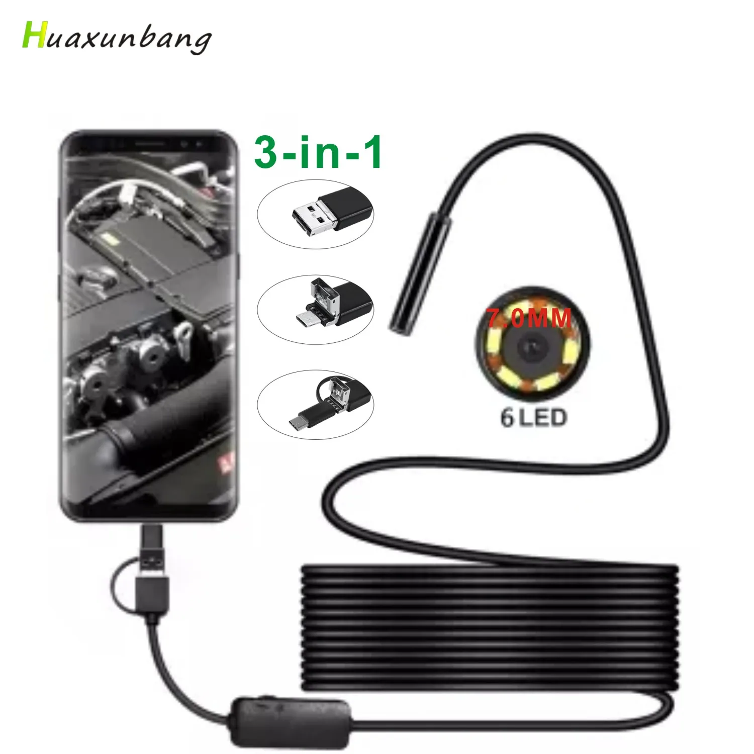 Эндоскоп с камерой 7 0 мм 3 в 1 HD USB Type C эндоскоп 6 светодиодный одами кабель 1/2/3 5/5 м