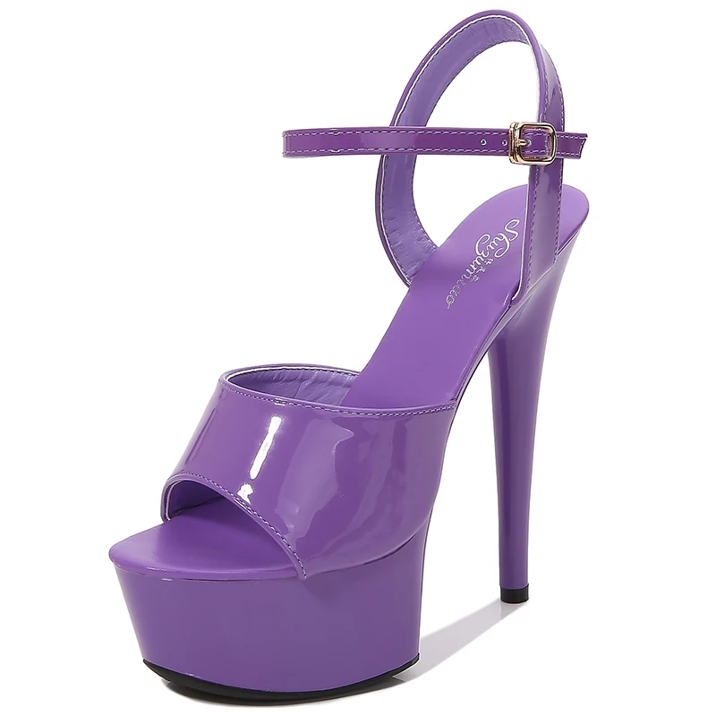 Heel 15cm Модельные босоножки на высоком тонком каблуке 13-17 см, пикантные черные летние туфли на платформе и высоком каблуке - Цвет: Heel 15cm
