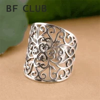 drop shipping big wide surface hollow flowers vintage open rings 925 sterling silver carved facotry sale mama women ladies ring