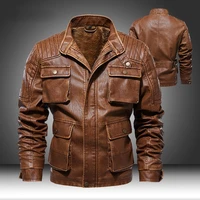 2021 male biker windbreaker leather jacket men casual motorcycle genuine leather mens winter autumn multi pocket pu coat brand