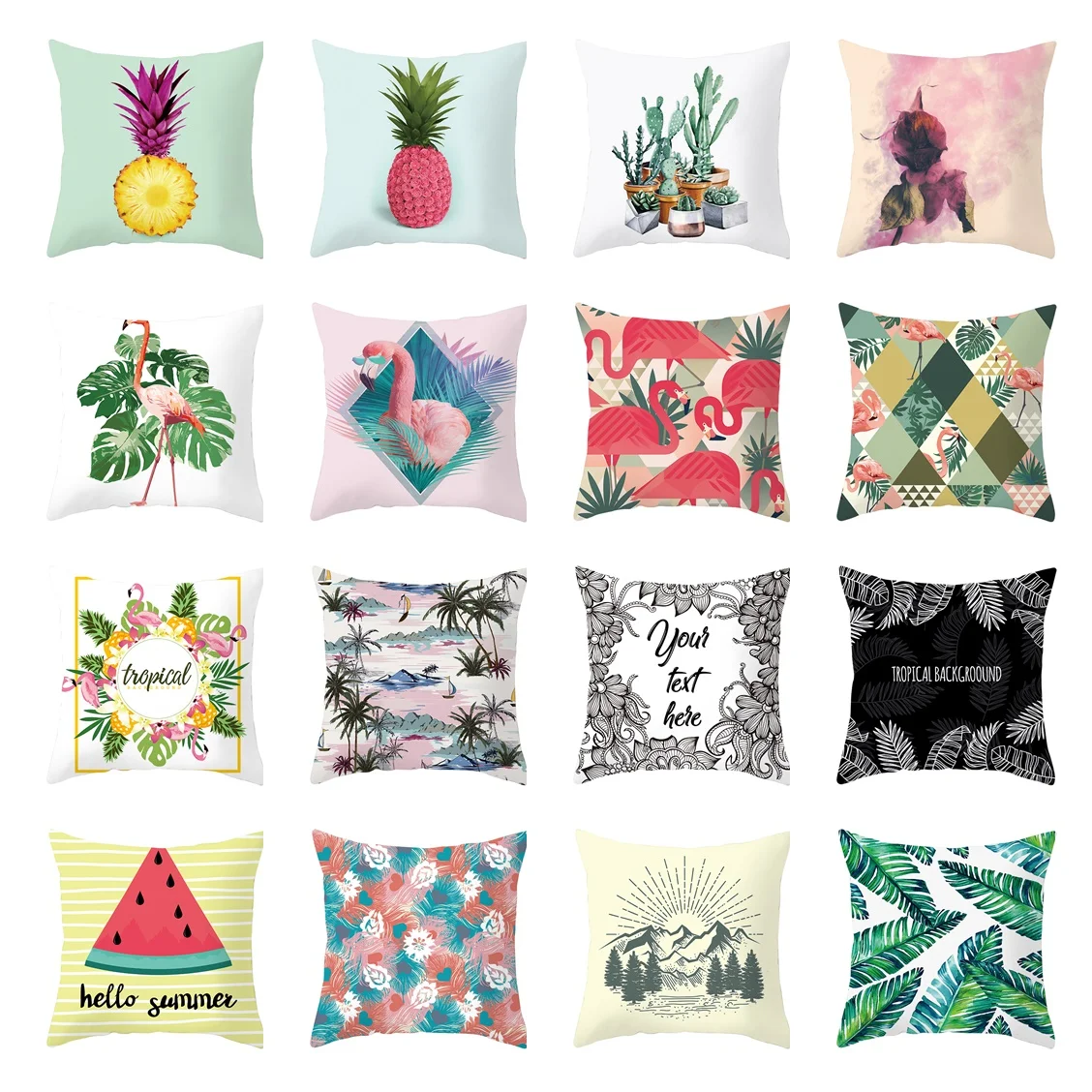 

Colorful Tropical Plants Pineapple Cushion Cover Home Decoration Car Pillowcase Flamingo Cactus Peach Skin Sofa Pillow Cover