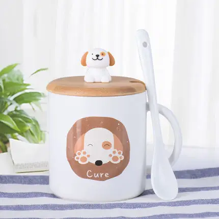 B Чашка креативная личностная трендовая Милая кружка собака Керамическая Женская милая домашняя кружка с Ложка Крышка Кружка в скандинавском стиле Питьевая - Цвет: B