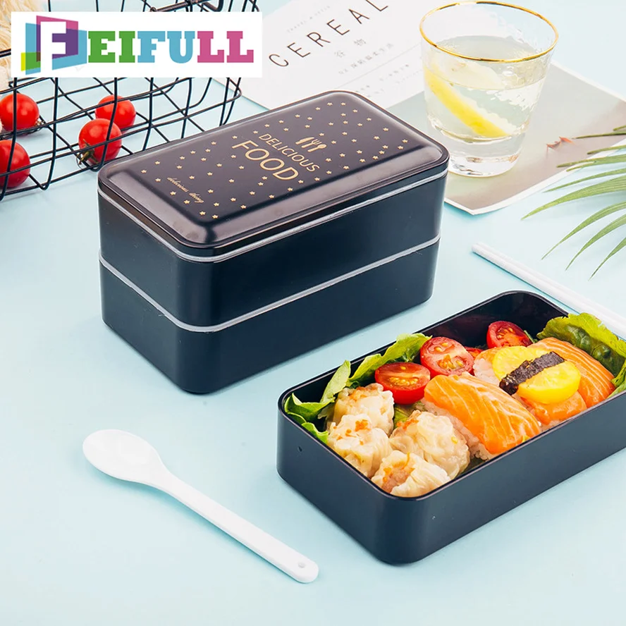 Ланч бокс с палочки для еды и ложки герметичная коробка Bento Квадратные японские