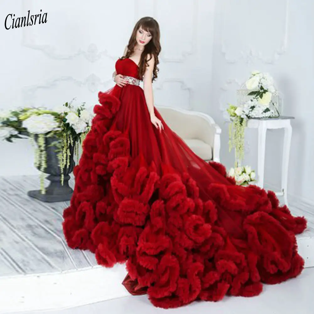 

Темно-красное платье с кристаллами и облачными оборками, бальное платье Дубая, Саудовской Аравии, свадебное платье, свадебные платья