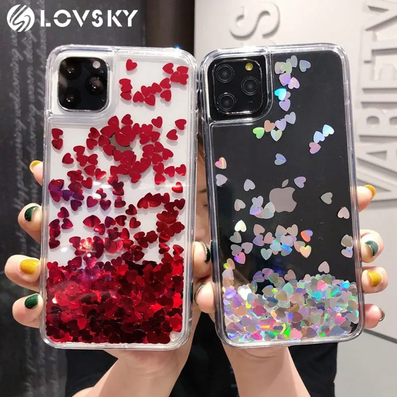 

Glitter Love Heart Sequins Quicksand Phone Case For iPhone 12 Pro Max 12 Mini 11 Pro Max XR XS Max 8 7 Plus Dynamic Liquid Case