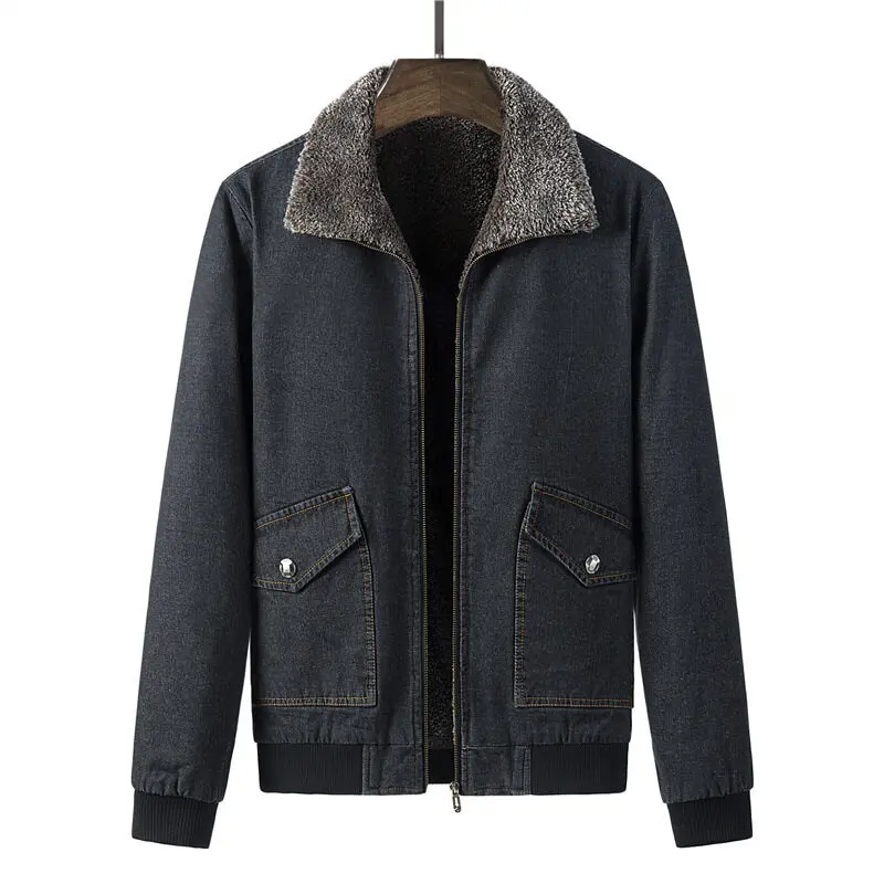 Мужская зимняя куртка из денима с флисовой подкладкой размеры до 5XL - купить по