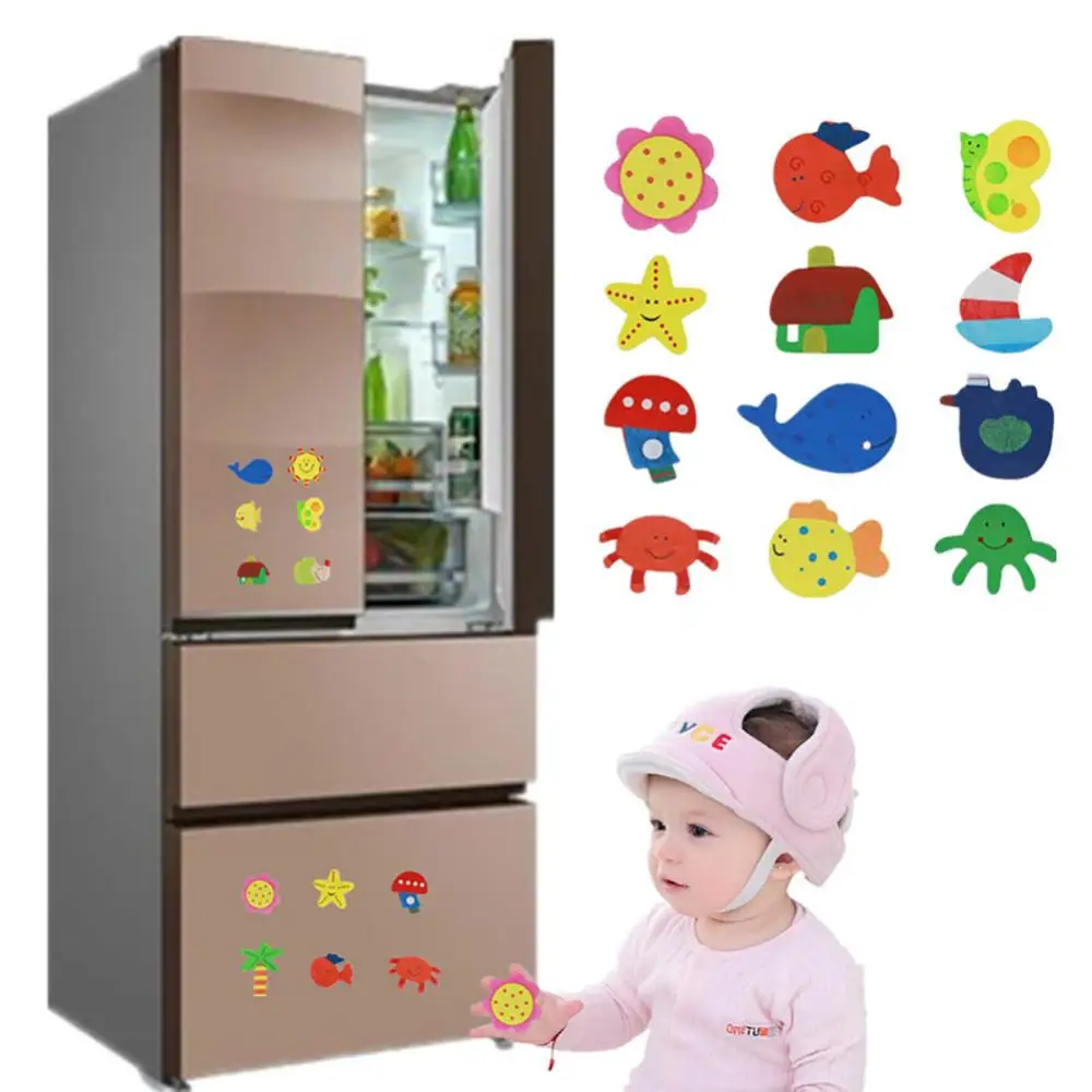 

12Pcs Learning Color Shape Toy Wooden Cute Cartoon Colorful Fridge Magnet Stickers Education Kid Toy Home Art Decor