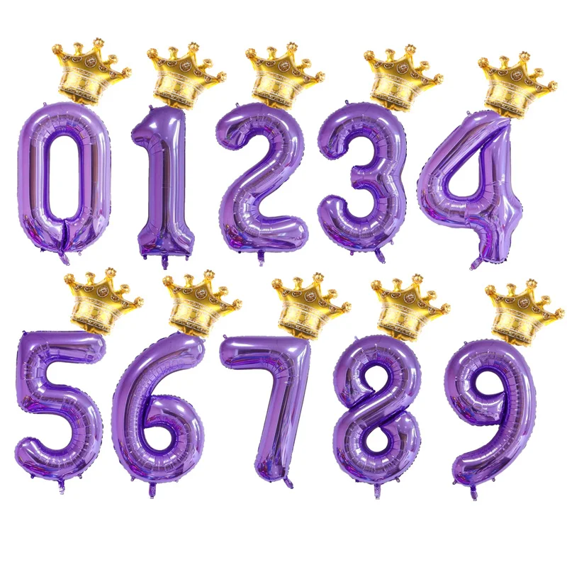 

2pcs Gold Crown Foil Balloon 40inch Purple Digit 0-9 Number Balloons 1 2 3 4 5 Years Old Birthday Party Decorations Kids Ballons