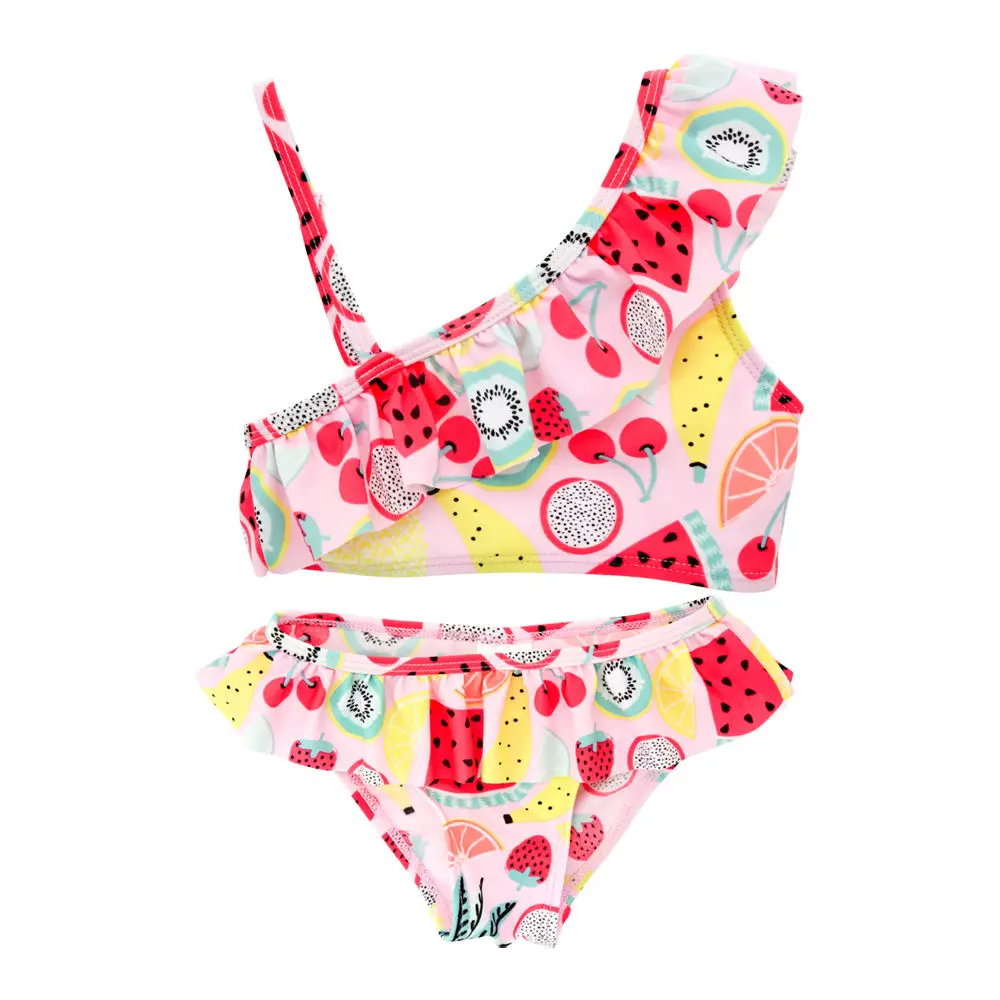 2019 Girls Swimwear 9M-6Years Kids Beach Wear Lovely Fruits Print Baby Swimming Suits Bikini Ruffle Infantil Childs Bathing Suit | Мать и