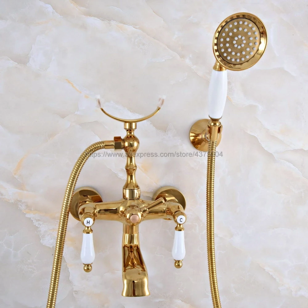 Смесители для ванны латунный настенный кран золотого цвета Дождевого душа