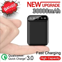 portable mini 30000mah power bank 2usb lcd digital display fast charging external battery powerbank charger for xiaomi iphone13