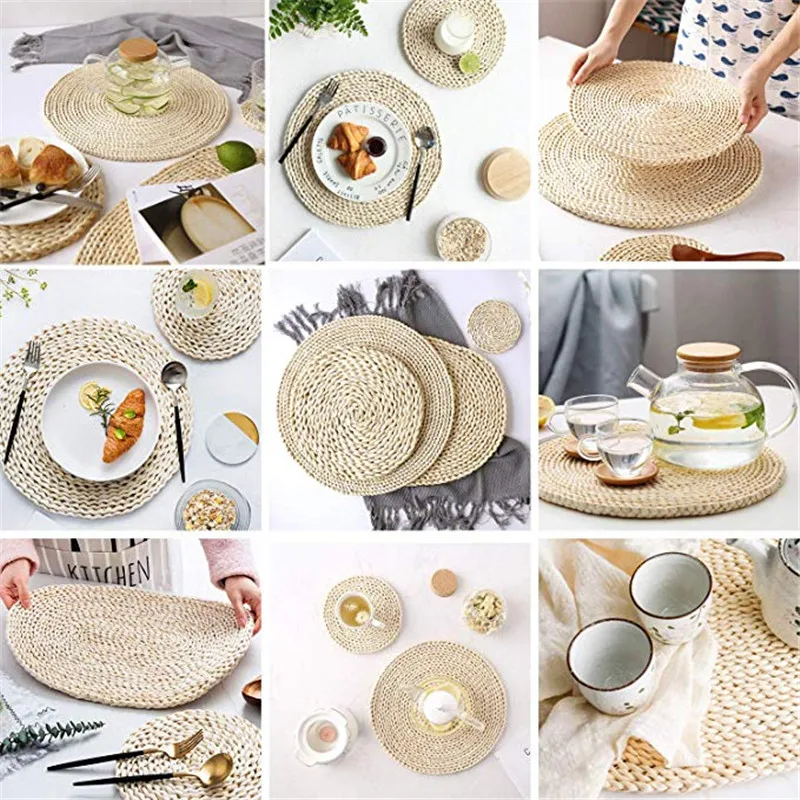 Corn Skin Woven Mat Dining Table Thermal Insulation Pot Holder Coasters Round Tea Drink Coffee Cup Mug Coaster Placemats | Дом и сад