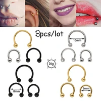 3pc hoop nose ring piercing lip septum stainless steel ear tragus cartilage earring eyebrow horseshoes circular body jewelry 16g