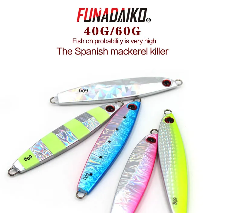 FUNADAIKO приманки для морской рыбалки, приманки для рыбалки, 40 г, 60 г, искусственная светящаяся металлическая приманка