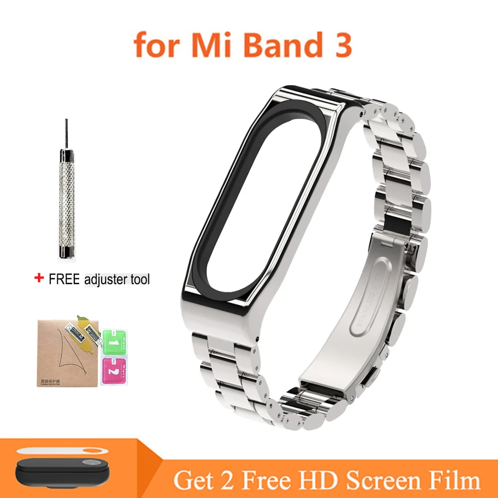 Mi3 Metal-B Silver Ремешок mi Band 4 mi Band 3, металлический ремешок для Xiaomi mi Band 3, браслет из нержавеющей стали, умный ремешок, сменный ремешок для mi Band 4/3 - Цвет: Mi3 Metal-B Silver
